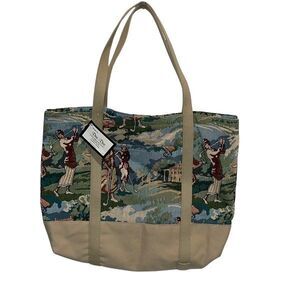 Designs by Dee Dee Womens Playing Golf Print Tapestry Tote Bag Green Tan Small N